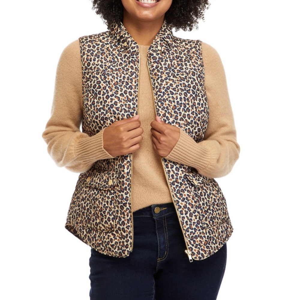 Crown & Ivy Leopard Print Zip Up Puffer Vest